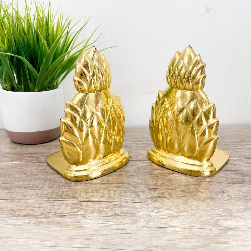 Vintage Solid Brass Pineapple Bookends:  Brass‎ Fruit Home Decor